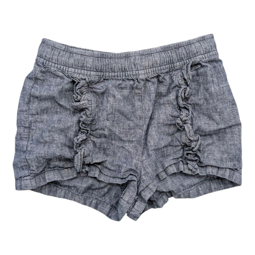 Tea Collection Chambray Shorts Girls Blue Ruffle Front Drawstring Size 8